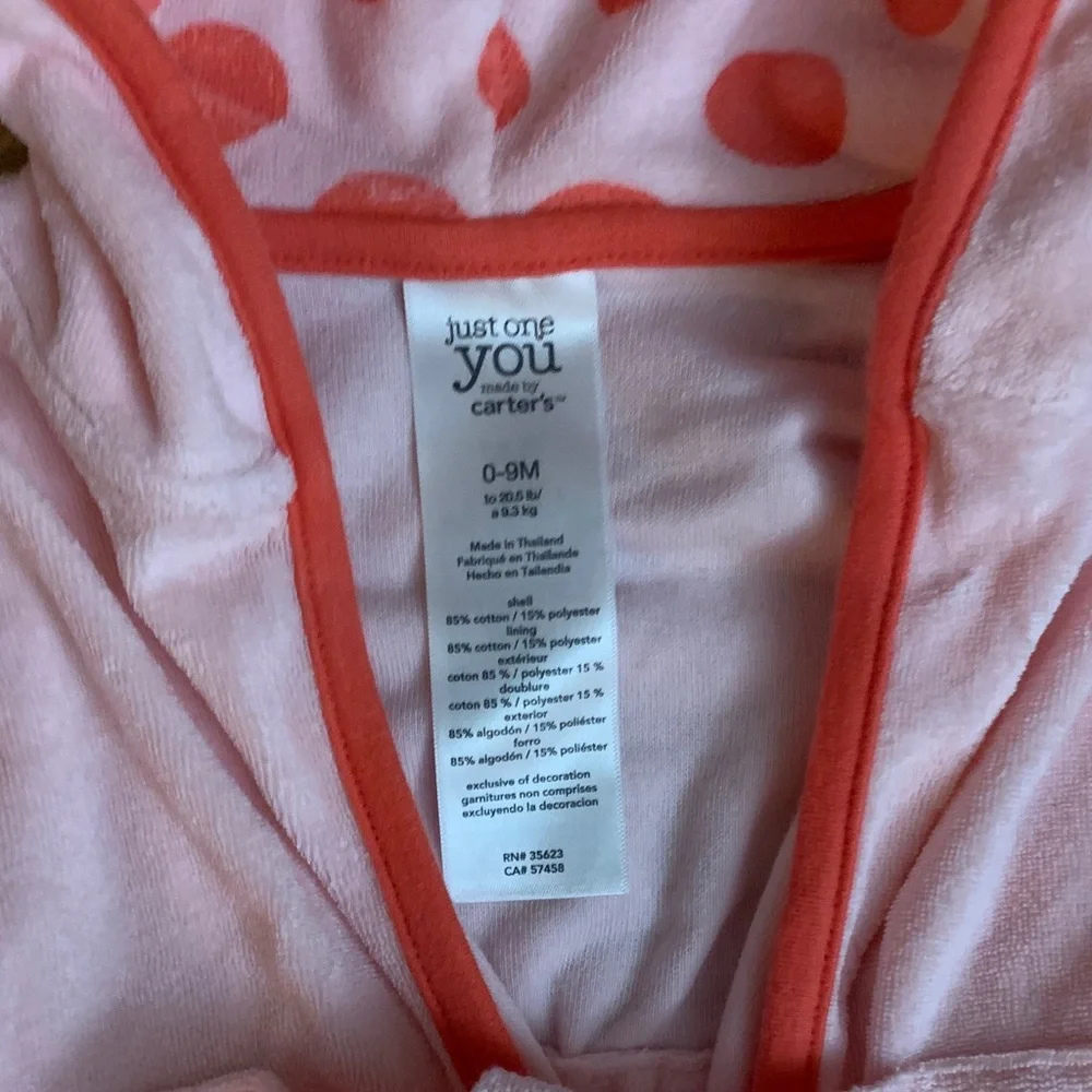 Carter's EUC Towel Robe Hooded Baby Size O-9M